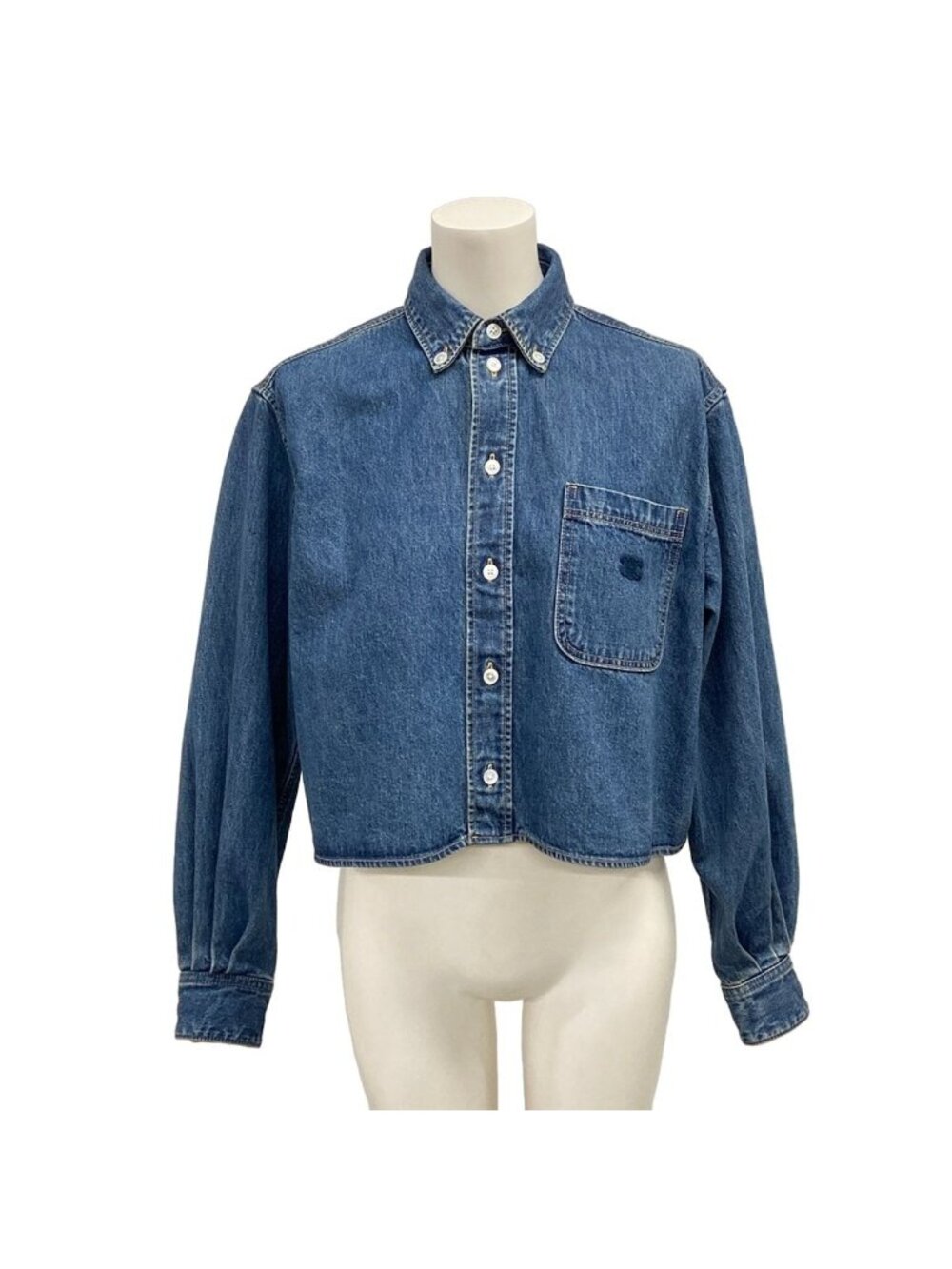 Celine Long Sleeve Shirt Blouse Cropped Blue Denim Cotton XS